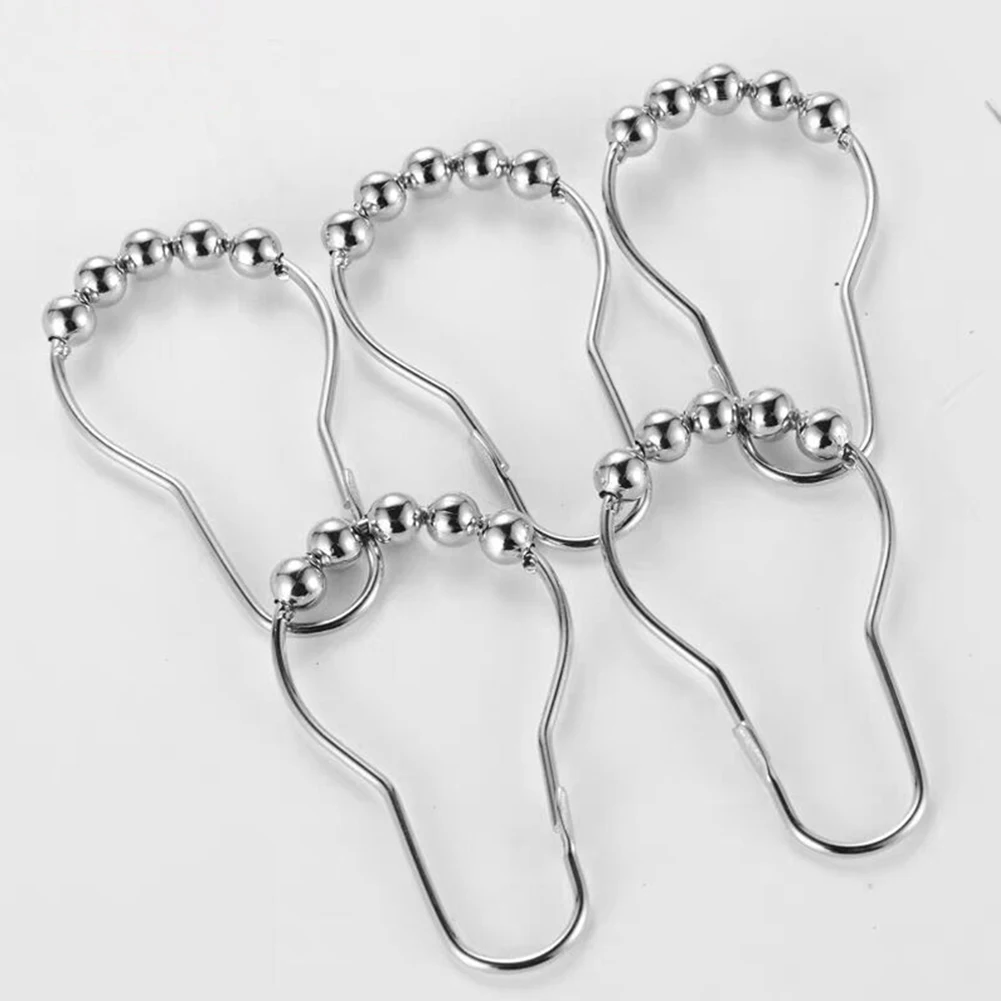 

24pcs Stainless Steel Curtain Hook Bath Curtain Rollerball Shower Curtain Rings Hook Polished Satin Ball Curtain Accessories