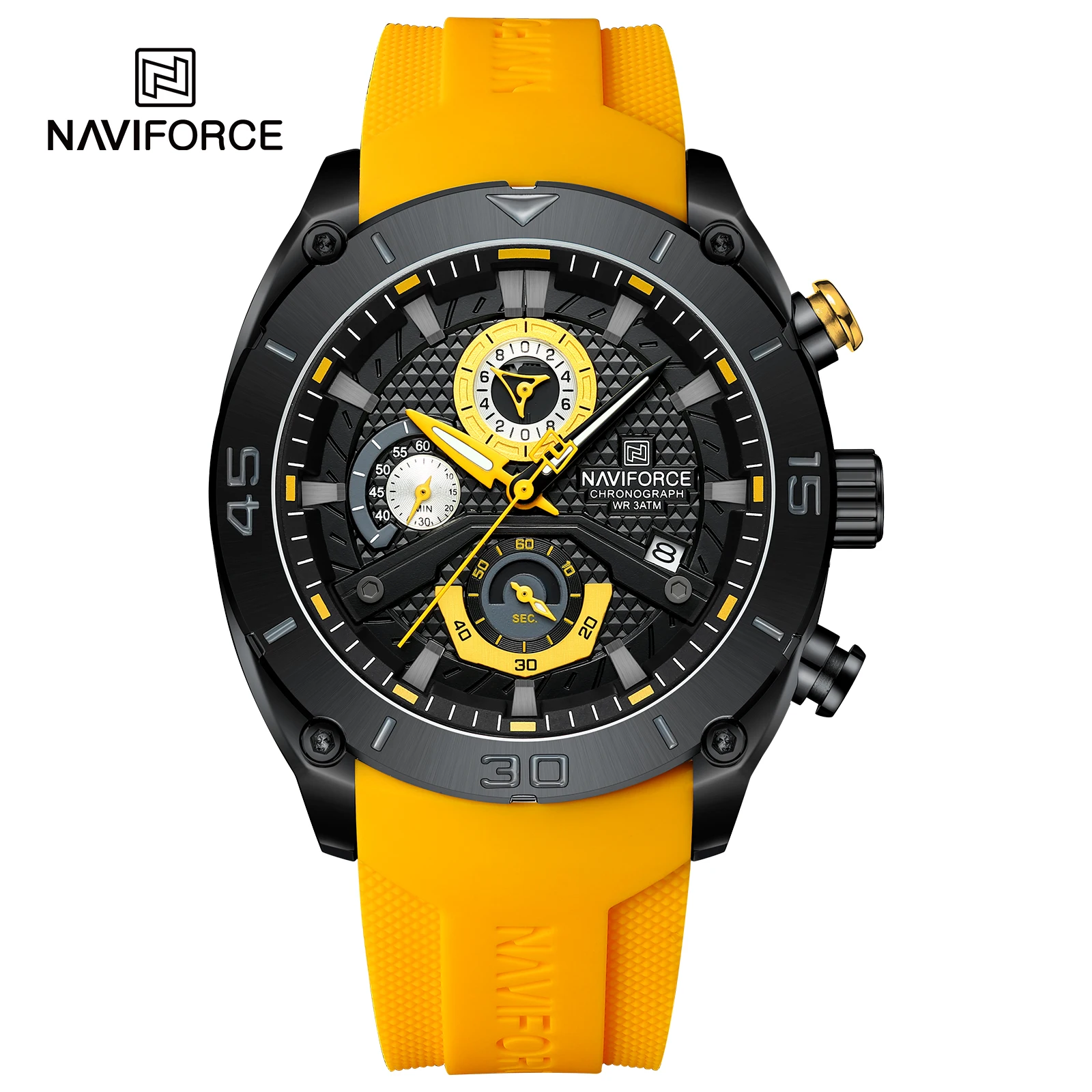 Мужские спортивные часы NAVIFORCE с хронографом, водонепроницаемые (3ATM), с силиконовым ремешком, светящиеся, для активного отдыха, аналоговые наручные часы (art.: 3920da0a67d9a) - 3920da0a67d9a