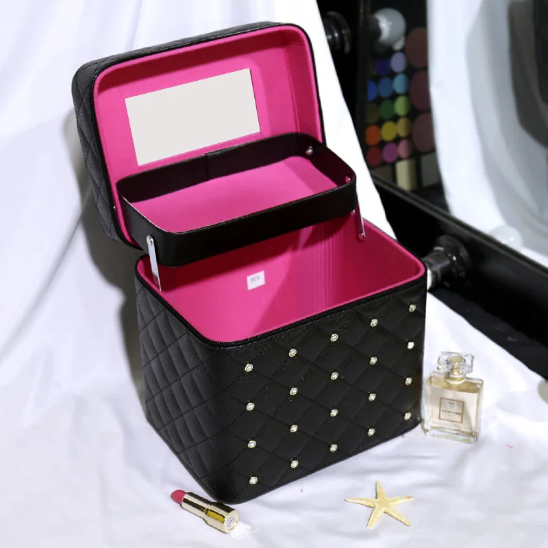 

Pu New Female Profession Makeup Case Fashion Beautician Cosmetics Organizer Storage Box Nail Tool Suitcase For Women Make Up Bag