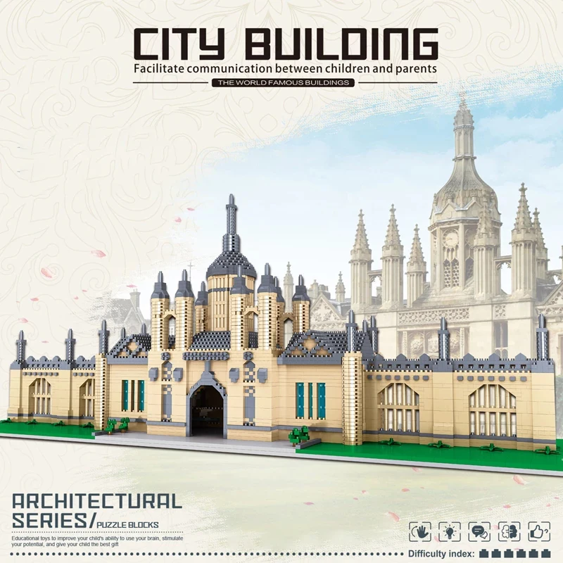 Уличный вид Оксфорд Британский Университет Кембриджский замок микроблоки идея