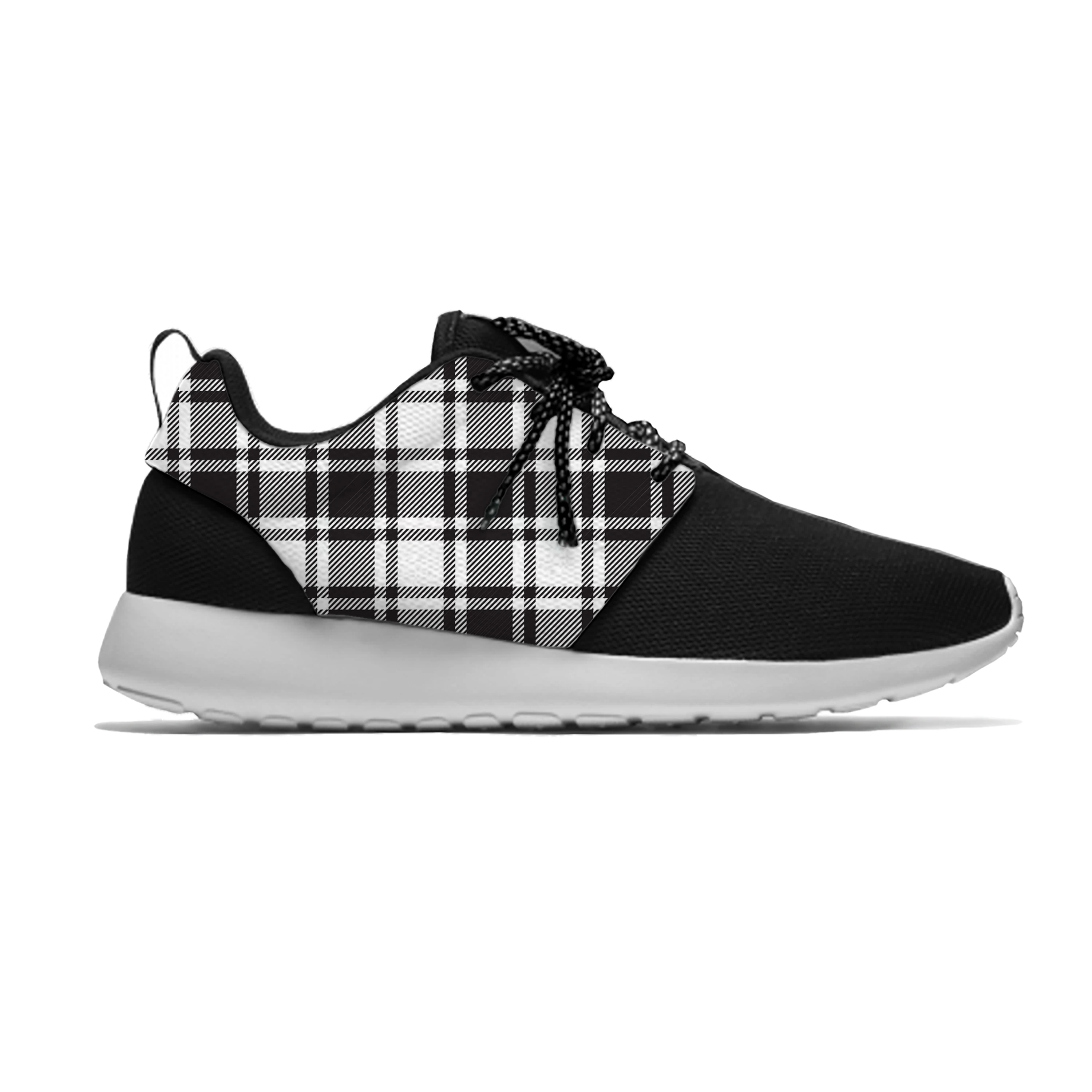 

Black and White Plaid Checks Fashion Personality Sport Running Shoes Casual Breathable Lightweight 3D Print Men Women Sneakers
