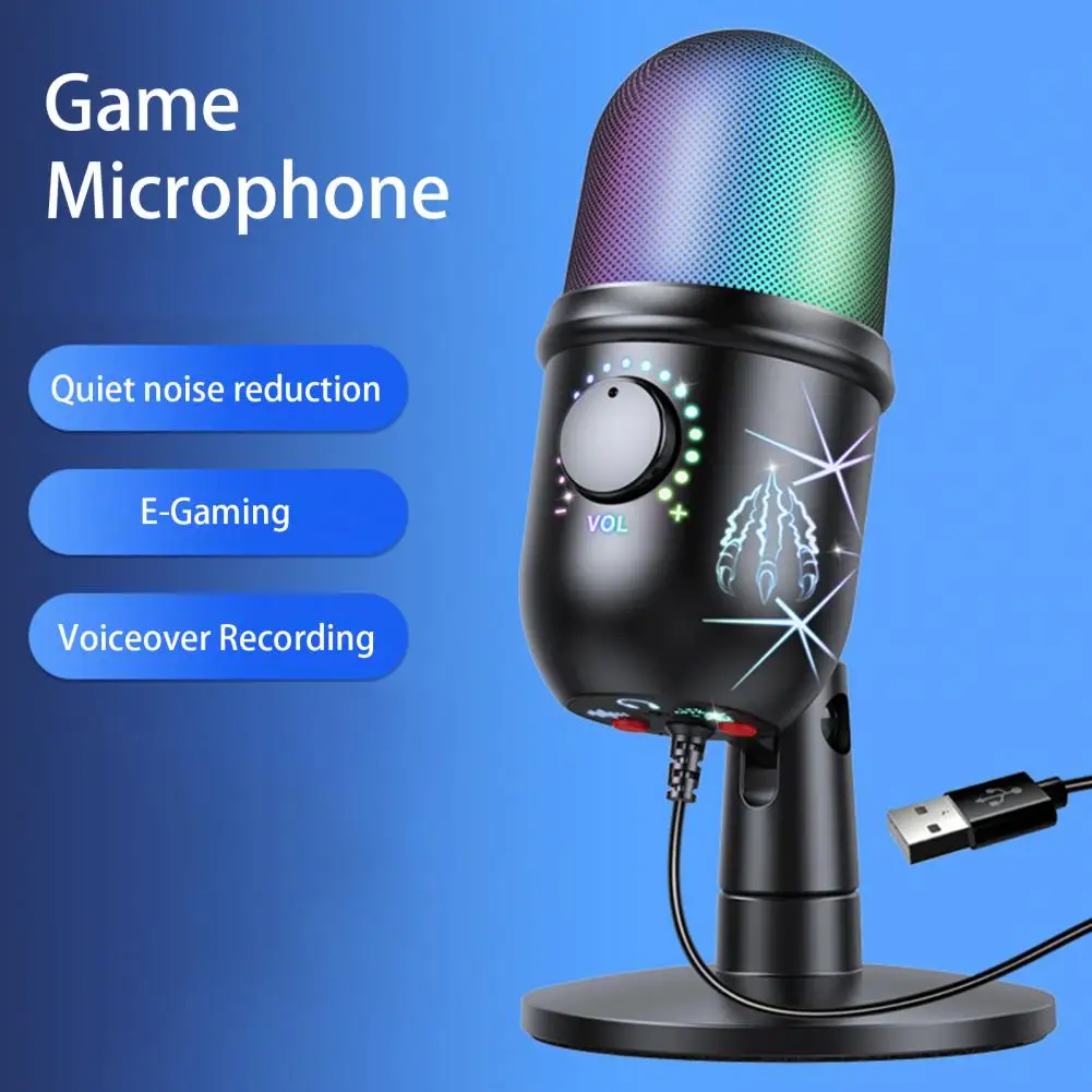 

USB Gaming Microphone Kit For PC,PS4/5 Condenser Cardioid Mic Set With Mute Button/RGB /Arm Stand,for Streaming Video-A6T