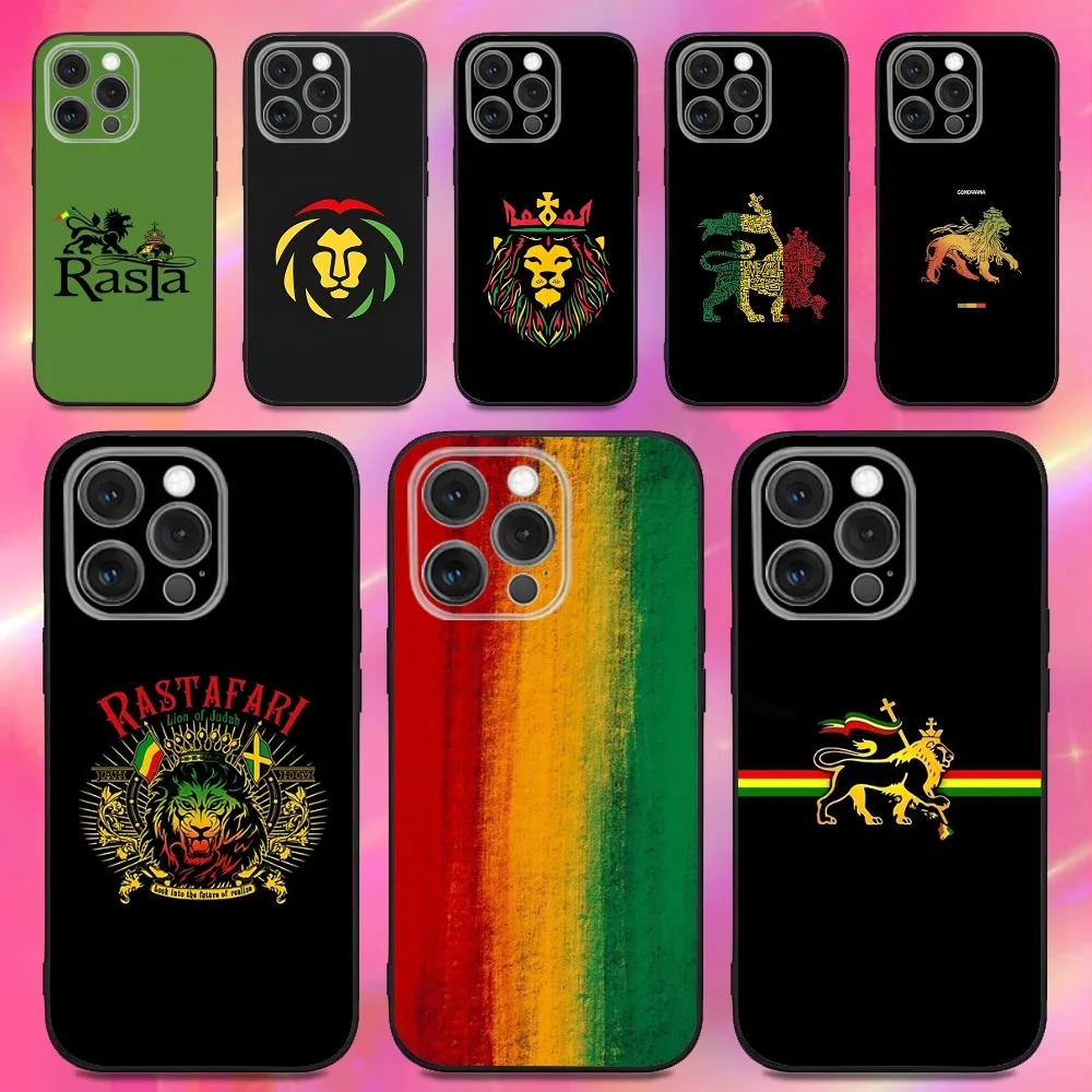 Фото Чехол для телефона с логотипом Rastafari Lion для iPhone 16,15,14,13,12,11,Pro,Max,Plus,X,XS,XR,SE,8,7,Mini,мягкий силиконовый черный чехол №1