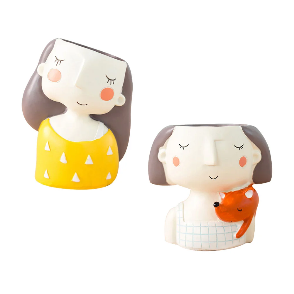 

Pots Pot Face Succulent Head Flower Planters Cute Planter Drainage Containers Vases Mini Human Container Indoor Cartoon Figurine
