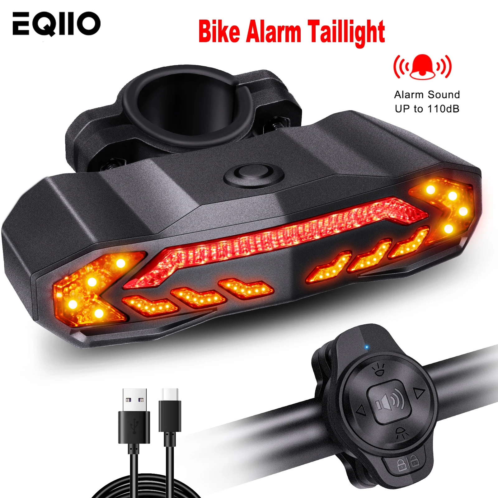

Eqiio Bicycle Smart Auto Brake Sensing Tail Light Alarm Anti Theft LED USB Rechargeable Bike Accessories Waterproof Rear Lamp