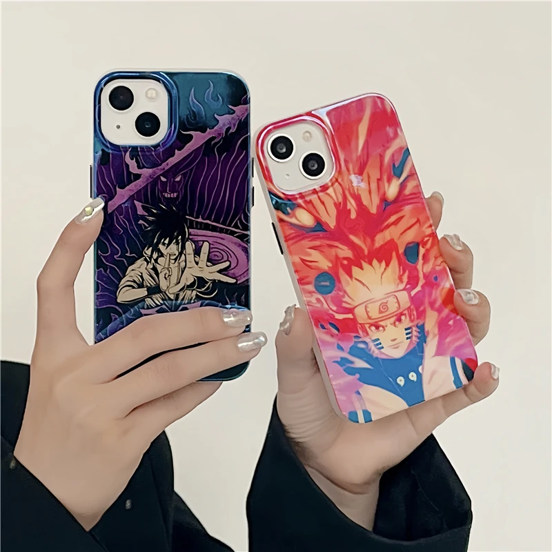 

Naruto Kakashi Pain Obito Sasuke Kurama Laser Case for IPhone 11 12 13 14 Pro Max Plus Cartoons Phone Cover Back Shell Toy Gift