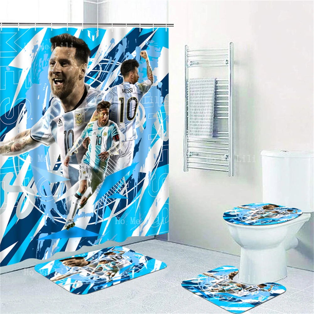 

Night Football Messi Soccer Player Argentina Best Gift Ideas Athlete Star Poster Shower Curtains And Floor Mats Four-Piece Set