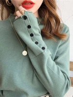 sweater women knitted pullover 2022 autumn winter thick sweater long sleeve turtleneck button jumper soft warm pull femme