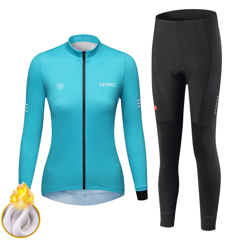 

Женский велосипедный комплект, зимняя велосипедная куртка с длинным рукавом, велосипедные трикотажные штаны, утепленная флисовая Спортивн...