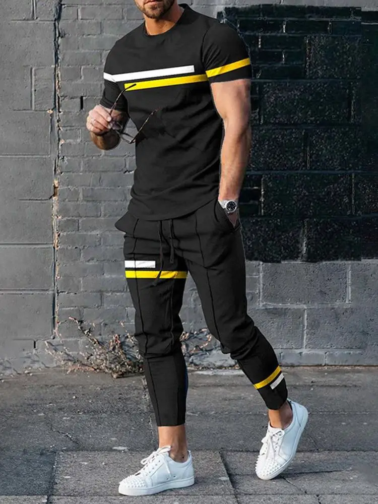 2023 New Summer 3D Printed Tracksuit Suit Men 2 Piece Set Jogging Clothing For Men Fashion Tshirts+Trousers Outfits Streetwear