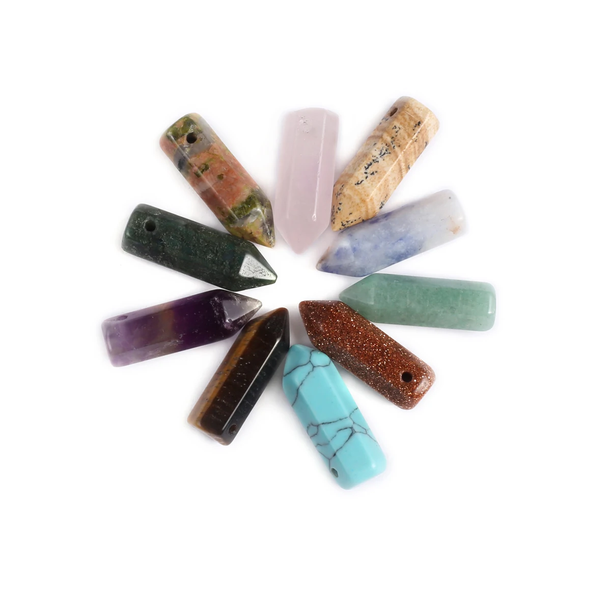 

Natural Stone Crystal Columnar Pendants Cone Turquoise Rose Quartz for Jewelry Making Diy Women Necklace Earrings Gifts