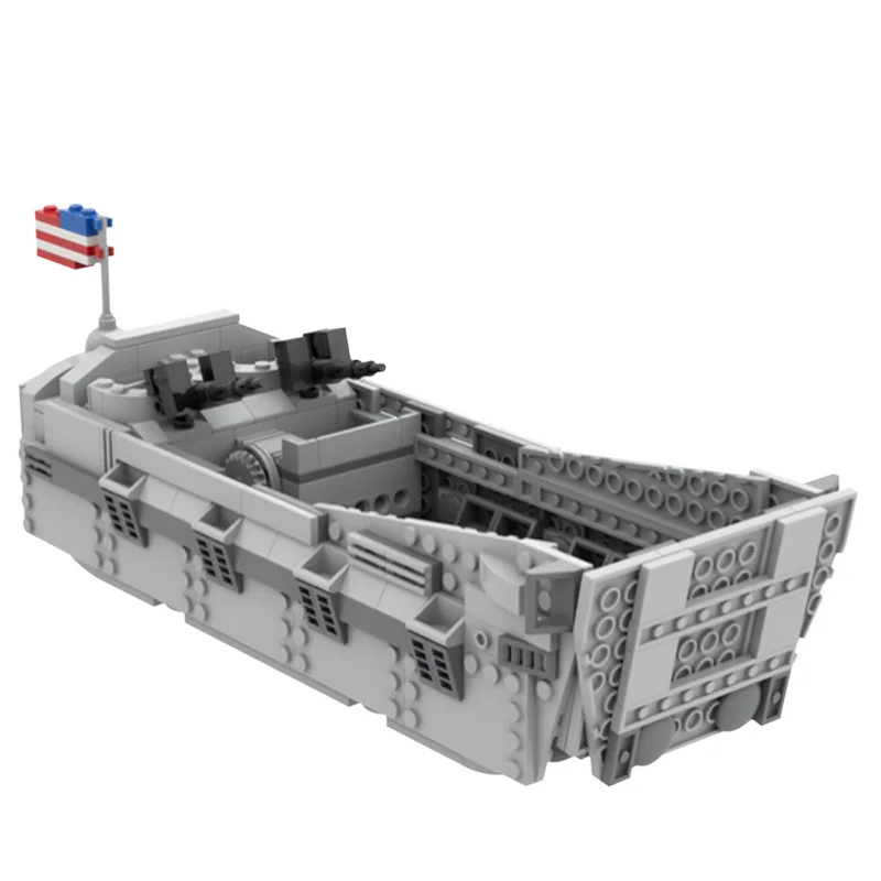

MOC-44445 World War II: D-Day Normandy Ship Military Landing Craft Higgins Boat LCVP Troops Vehicle Building Blocks Kit Kid Toy