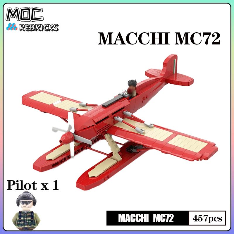 Конструктор поршневой морской самолет MOC Macchi MC72, конструктор для соревнований, игрушки «сделай сам» для детей, рождественские подарки