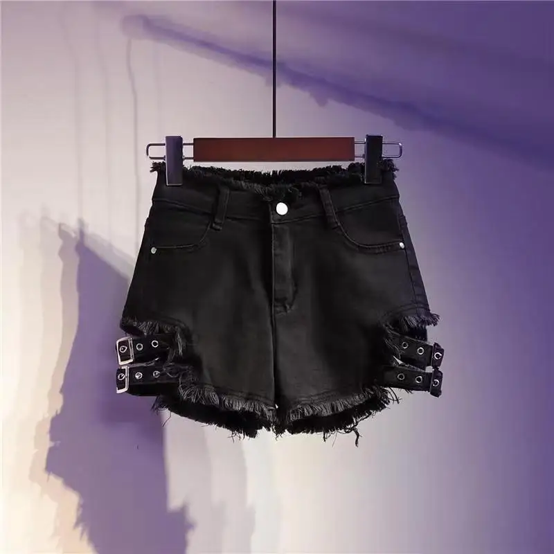 New Casual High Waist Denim Shorts Women Summer Pocket Tassel Hole Ripped Jeans Female Femme Short Pants N45