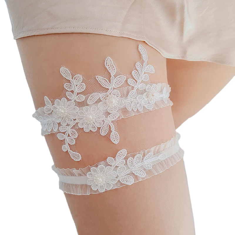 

2pcs Elegant Women Lace Sexy Pearl Garter for Bride Party Wedding Leg Rings