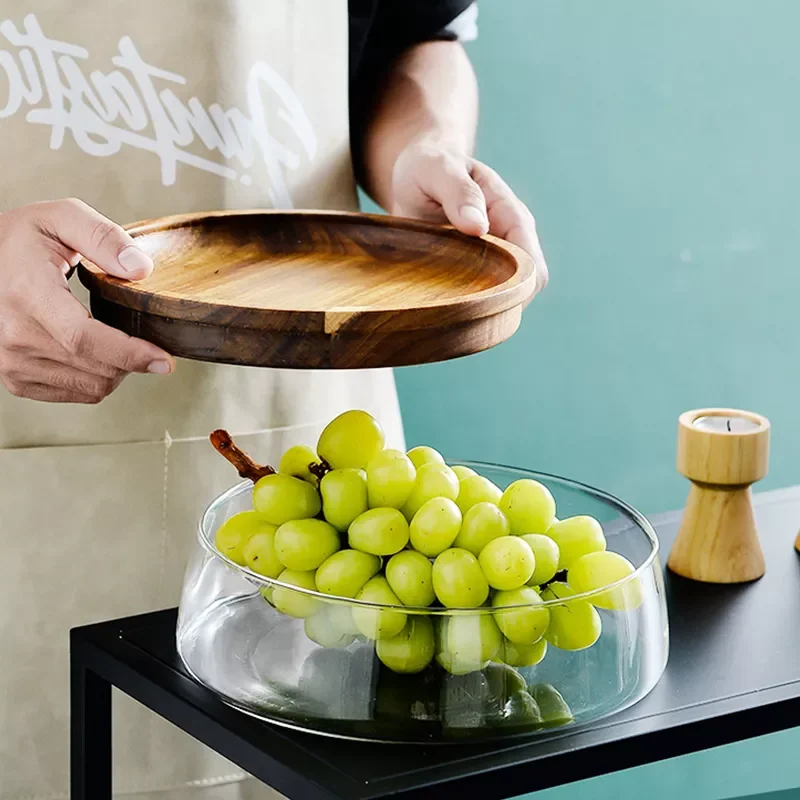 

Double Glass Fruit Plate Food Storage Containers Desktop Accessories Boxes Candy Bowl Pantry Organizer Trays Decorative