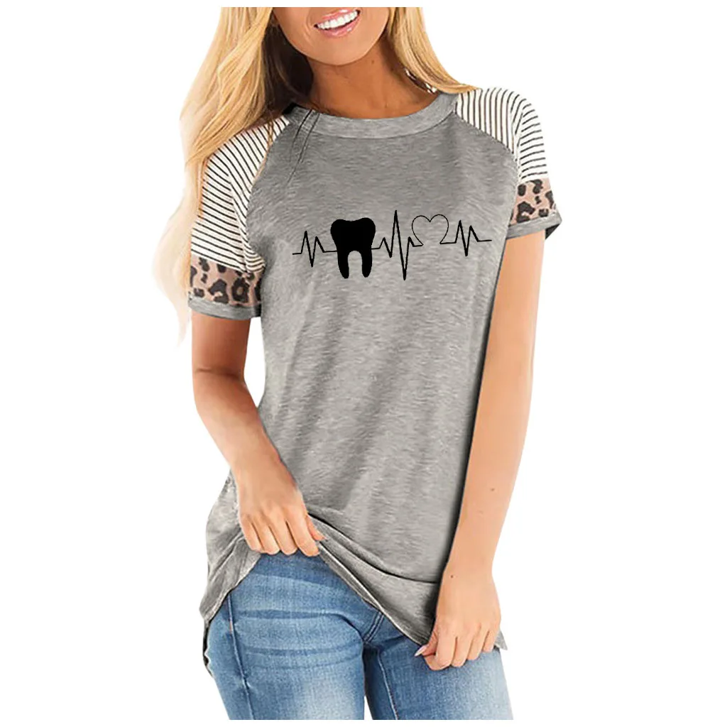 Женский полосатый Повседневный хлопковый смешной топ с коротким рукавом и