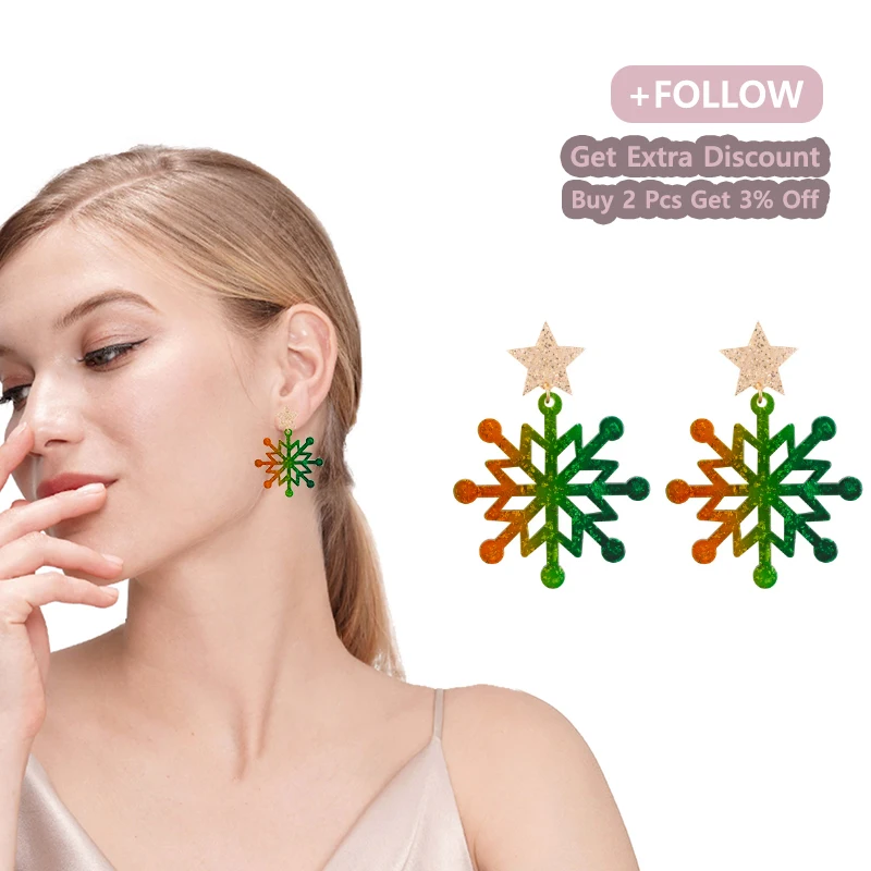 

Yellow and Green Gradient Shine Snowflake Earrings for Women Girls 2023 New Acrylic Earring Popular Fashion Trendy Accessories