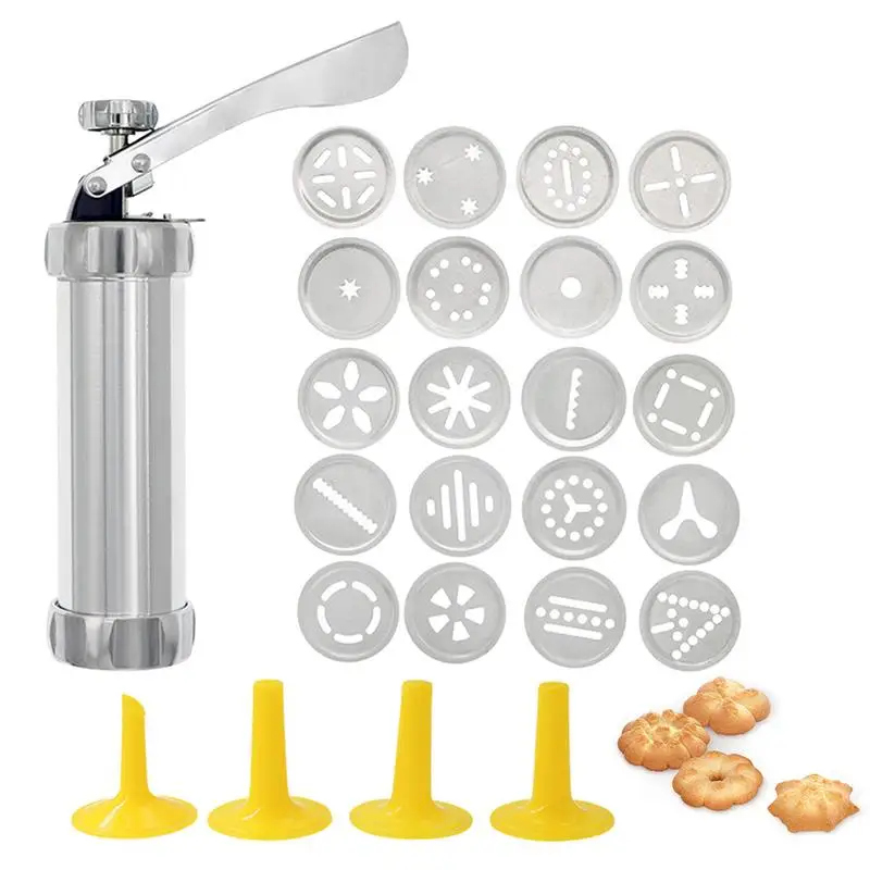 

Biscuit Maker Press Aluminum Alloy Reusable Food Contactable Cookie Mold Set Odorless Cookie Making Tool With Streamlined Handle