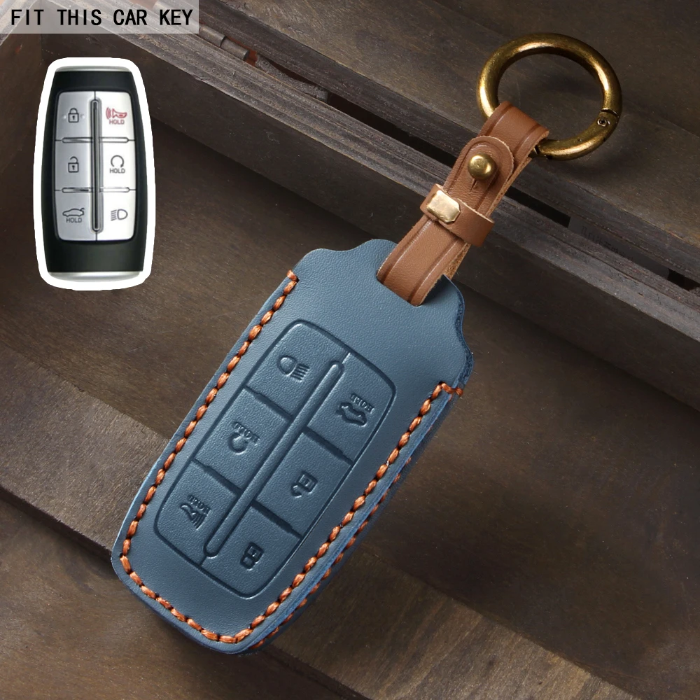 

Кожаный 8-кнопочный чехол для автомобильного ключа для Hyundai Genesis G80 GV70 GV80 2019 2020 2021 2022, держатель для дистанционного ключа, автоаксессуары