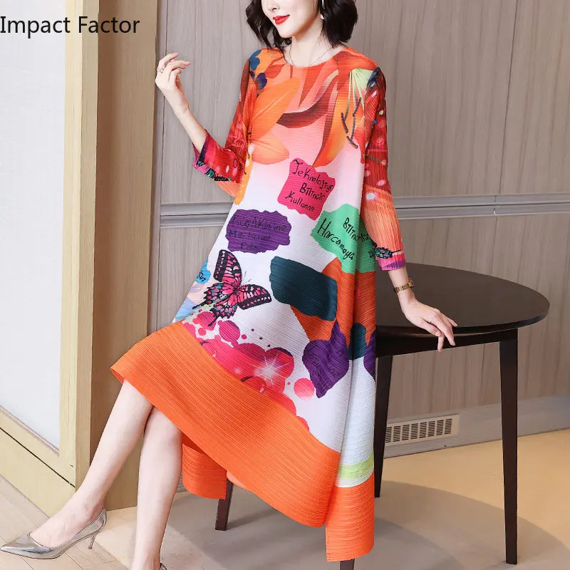 

High-end Miyake Fold Foreign Style Women's Dress 2023 Spring New Loose Irregular Casual Party Dress