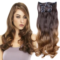 bellqueen clip in long soft body waves thick hairpieces 22 inches 6pcsset full head ombre dark brown blonde hair extensions