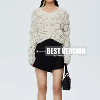 best version 2022 luxury designer white wool handmade crochet 3d rose knitted sweaters cardigan women cropped sweater cardigans