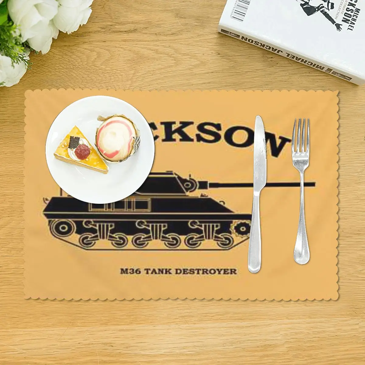 Прозрачная обеденная тарелка M36 Tank Destroyer Mark Rogan, четыре листа, подставки, кухонный декор, домашний декор