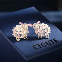 personality creative design women earrings opal earrings cute cartoon animal little sheep stud earrings 2022 korean style