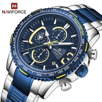 naviforce watch for men original business blue quartz wristwatch fashion stainless steel male clock sport waterproof chronograph