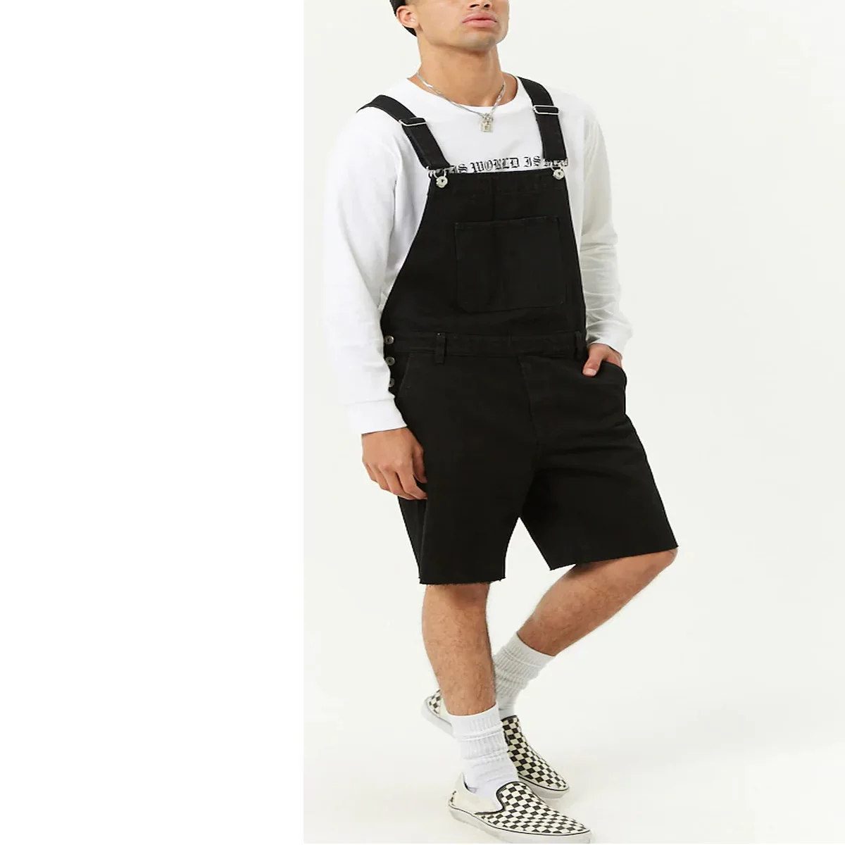New Retro Mens Jeans Denim Ripped Shorts One-piece Overalls Bib Knee Length Pants Black Jumpsuit