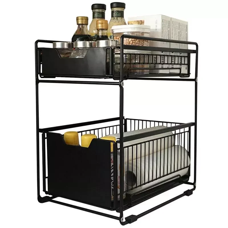 

Sliding Cabinet Basket 2 Tier Under Sink Stackable Drawers Organizers Under Sink Storage Organizers With Drawers For Easy Access