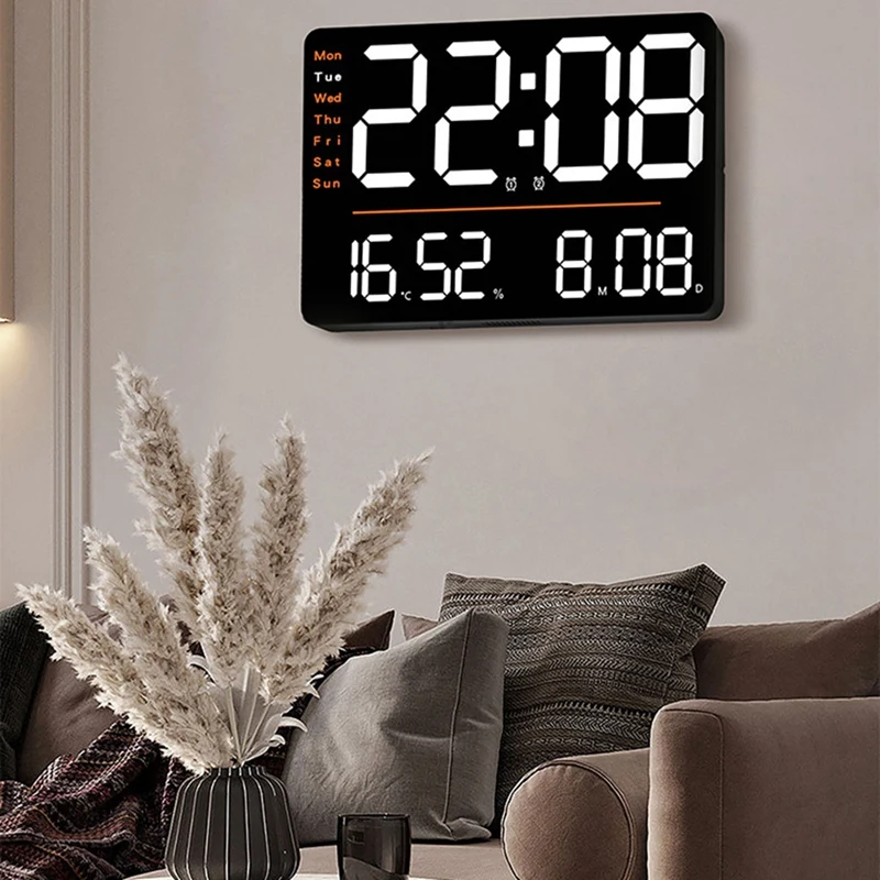 

LED Digital Wall Clock Temperature Humidity Electronic Clock Remote Brightness Adjustable Clock For Bedroom Office Decor Black