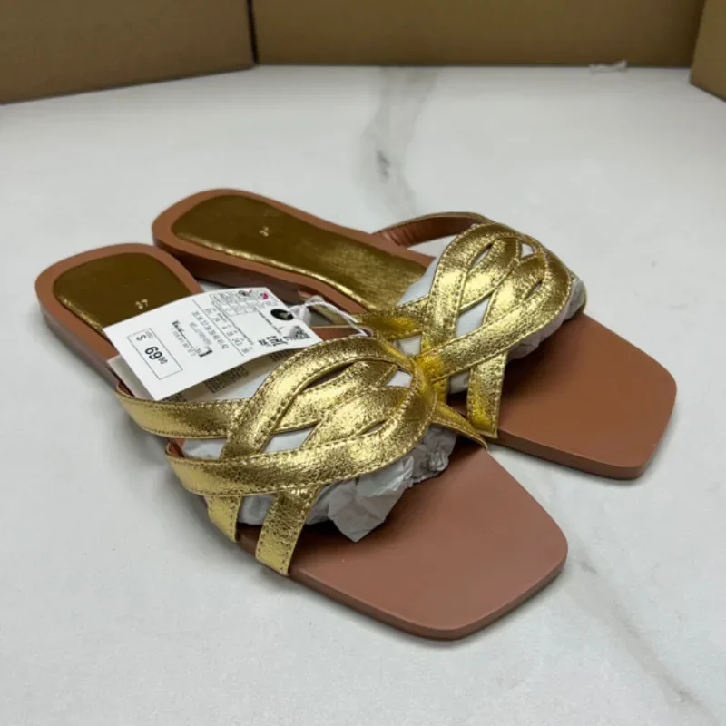 Женские шлепанцы на плоской подошве пляжные с перекрестными ремешками дышащие