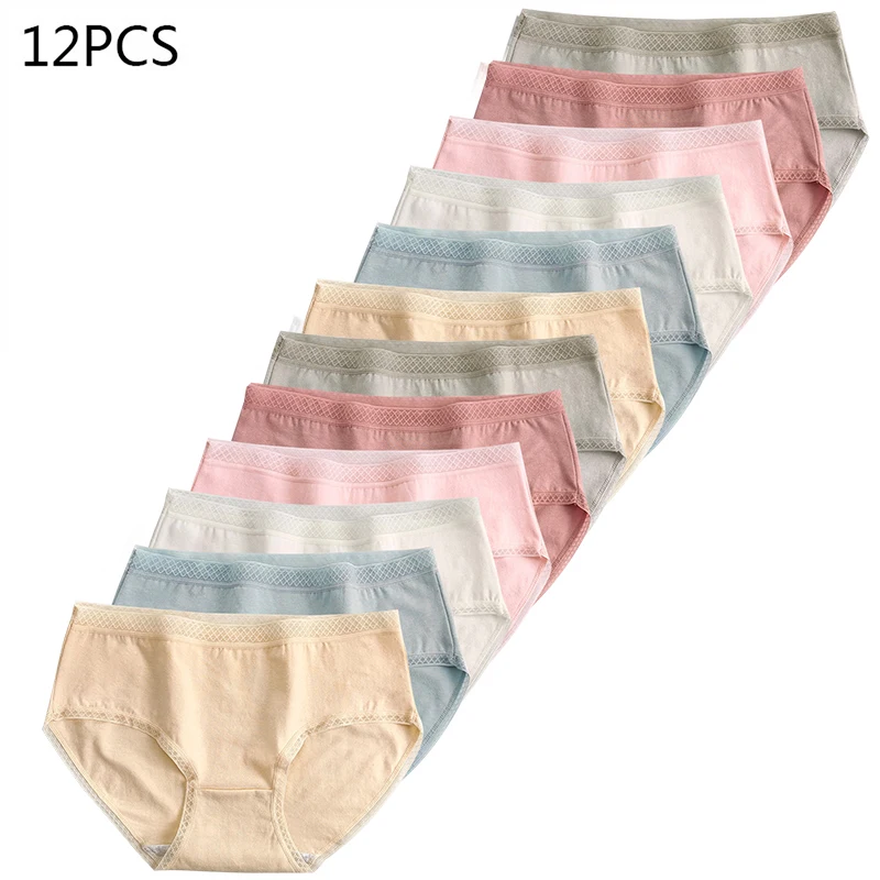 12PCS Women 's Panties Cotton High Waist Slimming Underwear Girls Briefs soft  breathable Sexy women Breathable Lingerie XXL