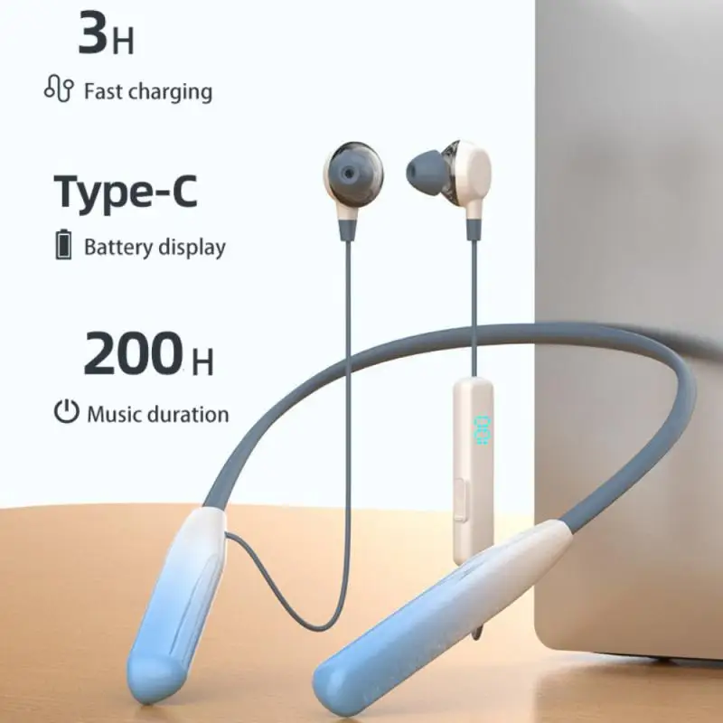 

DC 5V Stereo Neck Earphones Intelligent Digital Display Voice Prompt Wireless Headphones Bilateral Stereo Waterproof Ipx5