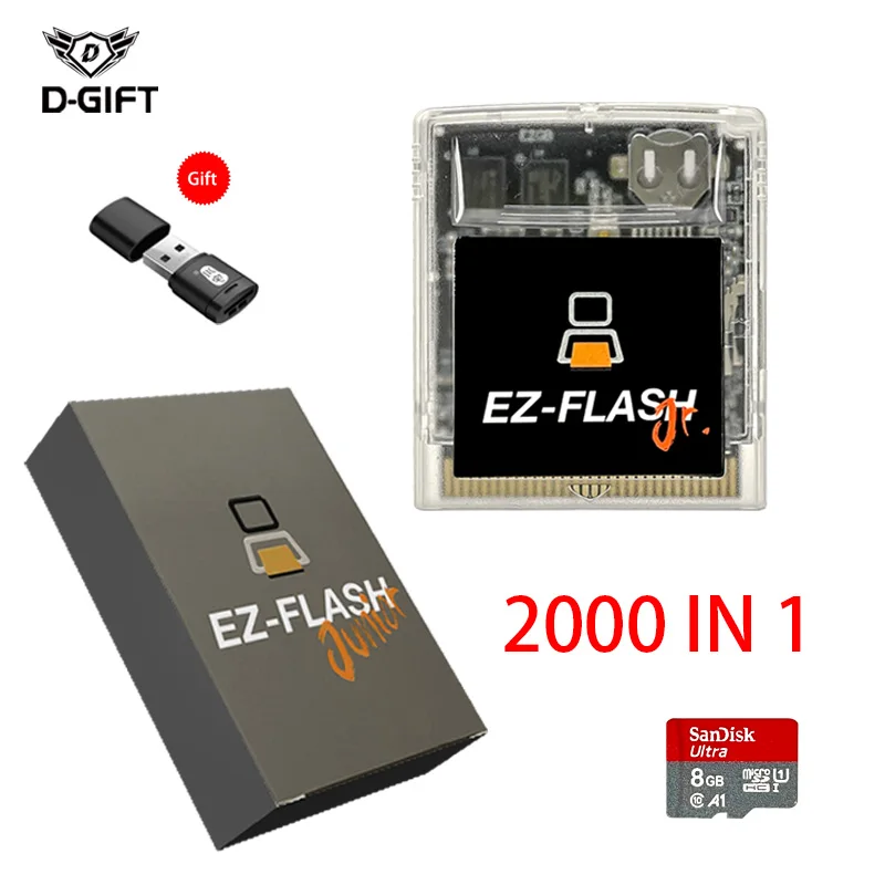 EZ FLASH Junior 2000 IN 1 Game Cassette for GB GBC Game Console EZJ EZ-FLASH with Real Time Clock Support 32GB Micro SD Card