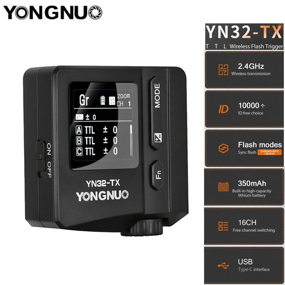 Беспроводной триггер для вспышки YONGNUO YN32-TX 2 4G TTL HSS батарея 350 мАч 16-канальный