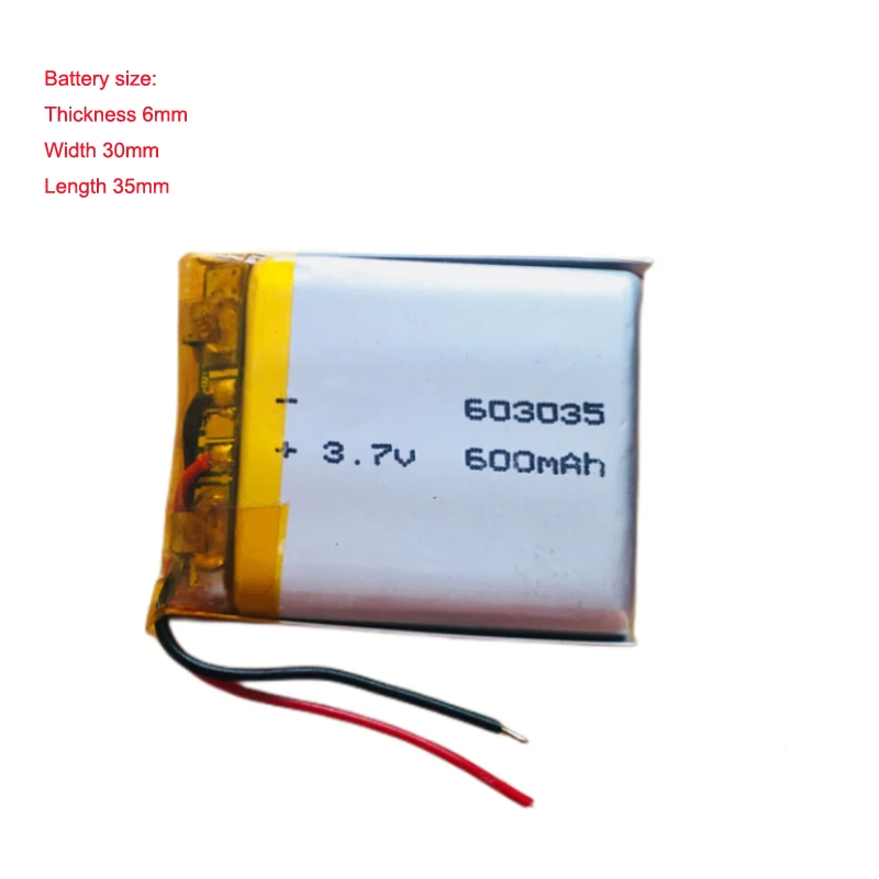 

603035 3.7V 600mAh Rechargeable Lithium Polymer Battery For MP3 MP4 DVD DVR Toy GPS Alarm Fan Speaker