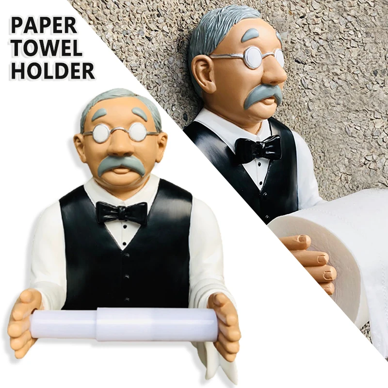 

Steward Shaped Roll Paper Holder Dispenser Wall Mounted Cartoon Bathroom Paper Towel Stand Decor for Kitchen Home Dropship