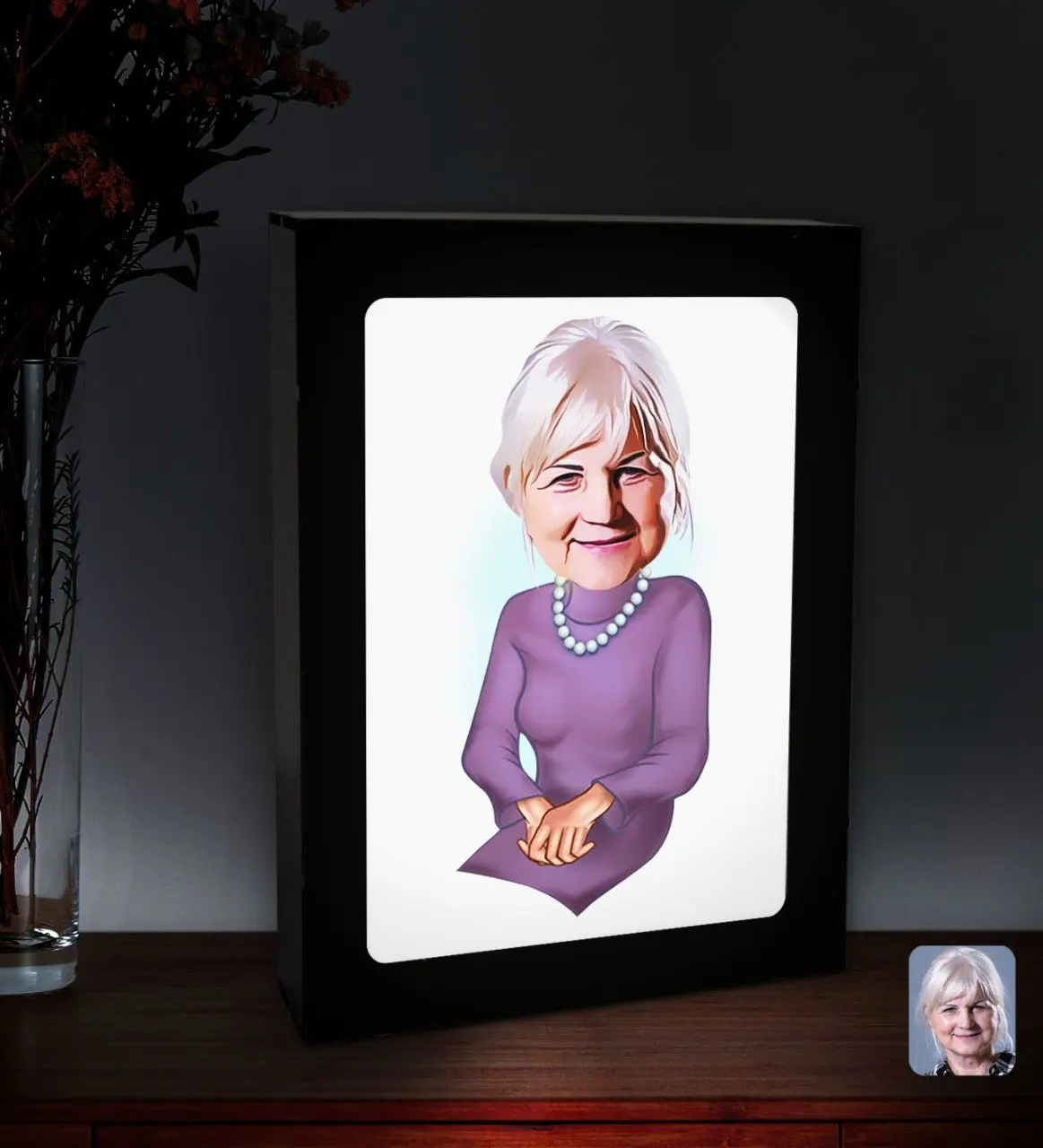 

Personalized Grandma Caricature Of Led Lighted Wood Picture Çerçevesi-1