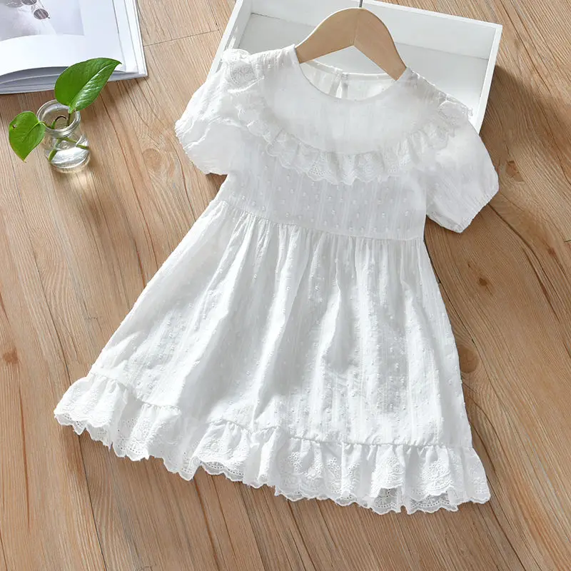 

Kids Cotton White Dress for Girls Summer New Ruffles Lace Ladies Party Wedding Birthday Princess Dresses Short Children Clothes