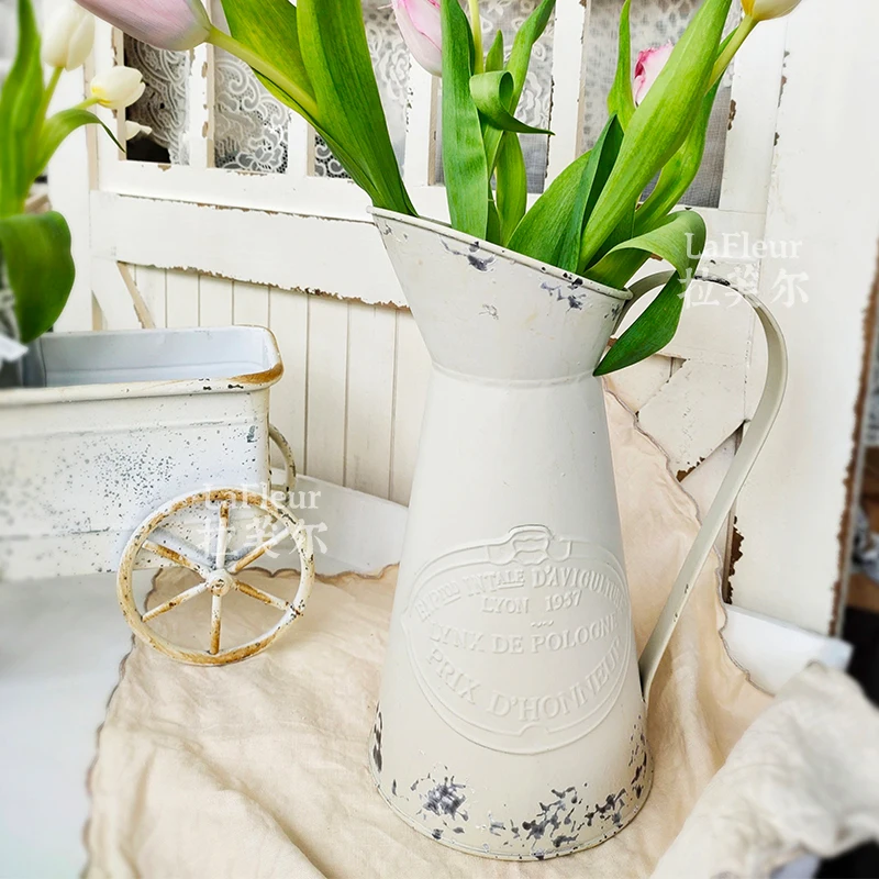 

American Retro Old English Printing Wrought Iron Flower Barrel Handles Multi-meat Flower Arrangement Flower Florists