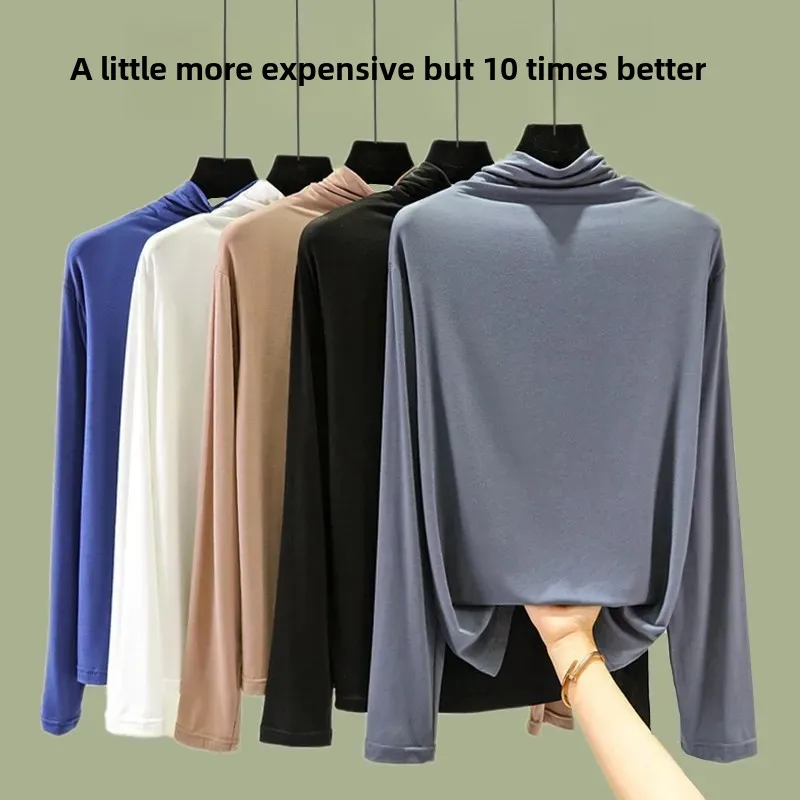 Женский топ из модала с высоким воротником и утягивающий длинными рукавами