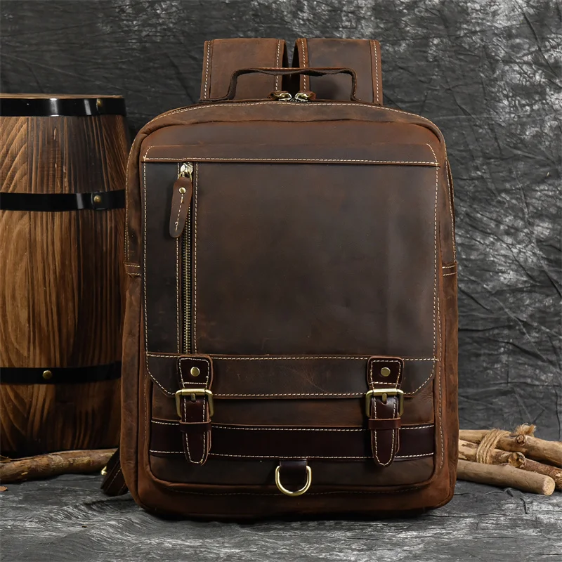 Crazy Horse Backpacks For Women Retro Men's Backpack Genuine Leather School Bags High Capacity Men Travel Bag Casual Student Bag