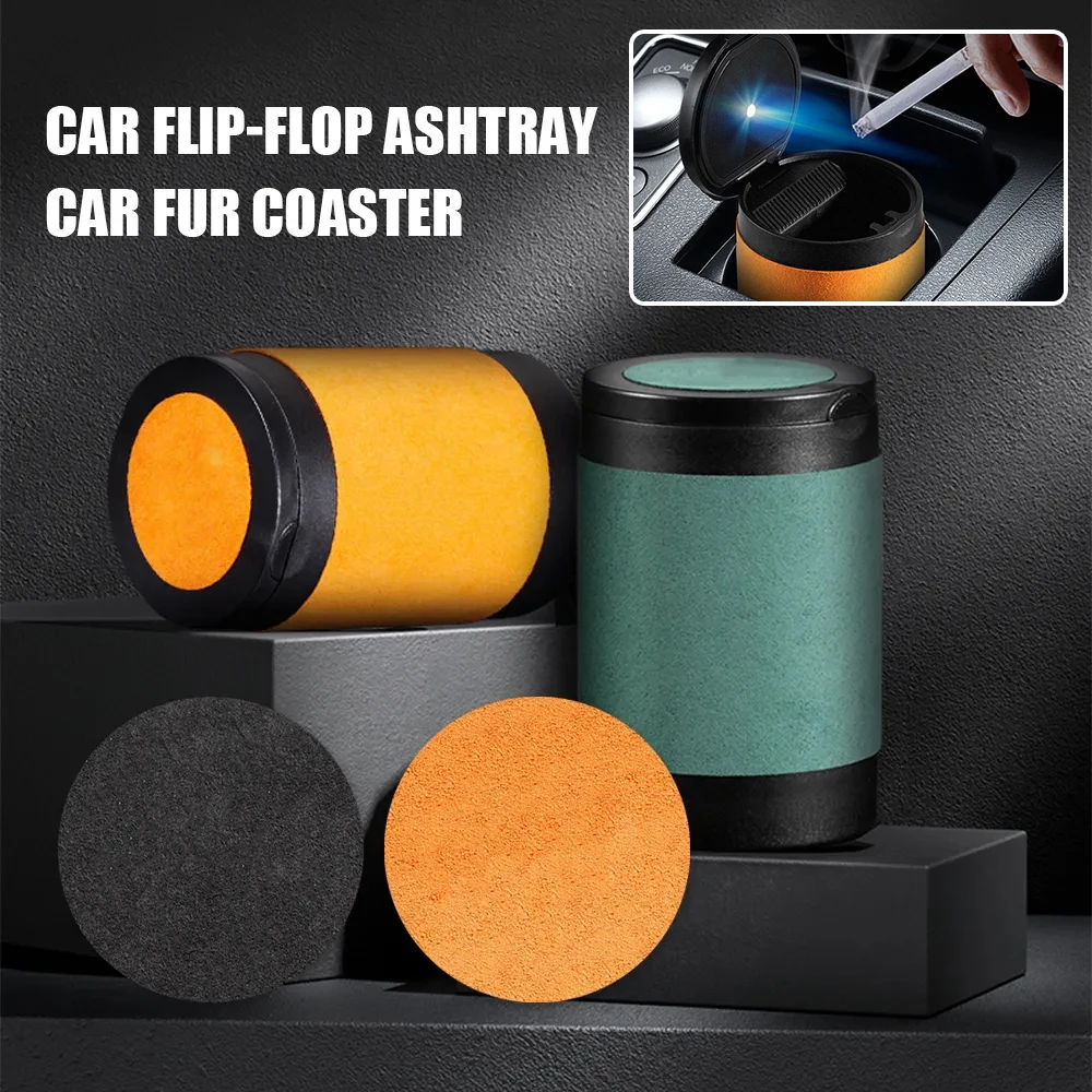 

2023 NEW Flip Fur Car Ashtray Box LED Light Aluminum Alloy Portable Ashtray Cup Auto Interior Coaster Gifts For Men And Women