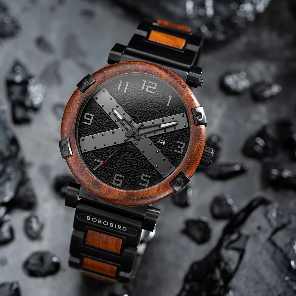 

BOBOBIRD Men Wood Watch New Top Luxury Japanese Quartz Movement Luminous Hands Calendar Engraved Wristwatch Custom Logo Gift Box