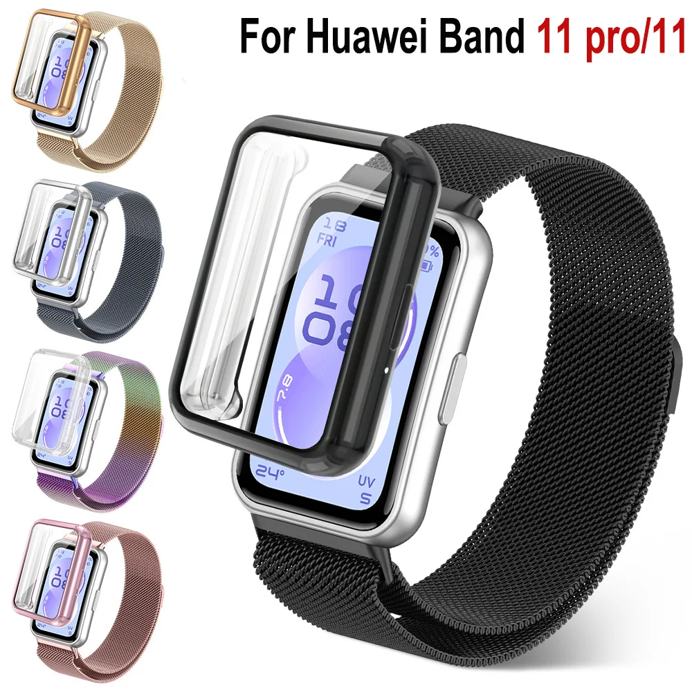 Фото Чехол из ТПУ + ремешок с миланской петлей для Huawei Band 11 pro, аксессуары из нержавеющей стали, магнитный браслет, correa huawei smart band 11 №1