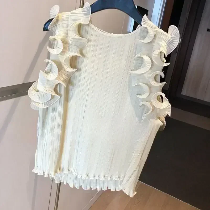 Летняя свободная модная шифоновая рубашка без рукавов с керлингом в виде листьев