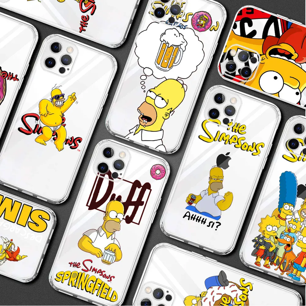 Clear Phone Case For iPhone 14 13 12 11 Pro Max 13 Mini X XR XS 14 MAX 7 8 6 6S Plus Soft Cover Funda The Simpsons Bart Homer